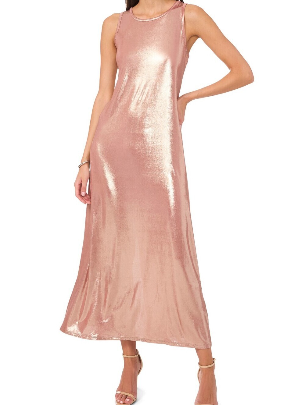 Vince Camuto Shimmering Rose Gold Maxi Dress